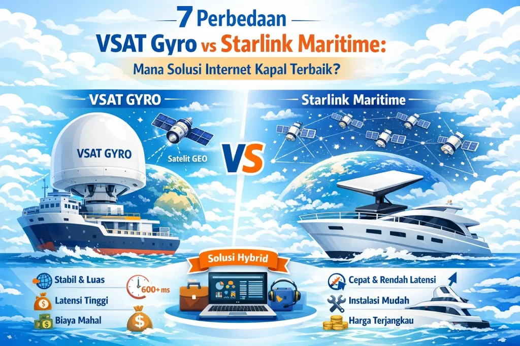 Perbandingan VSAT Gyro vs Starlink Maritime dari beberapa faktor